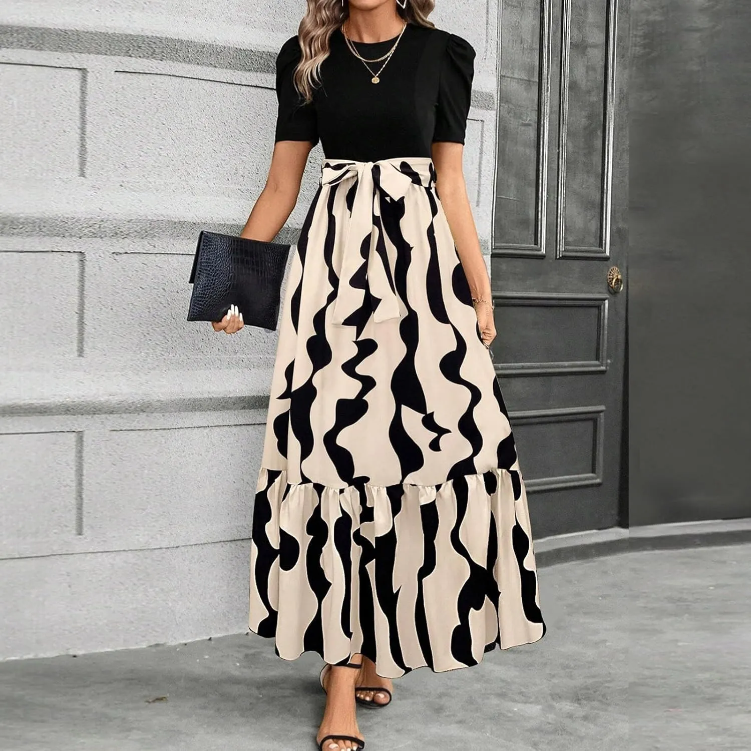 Maxi Dresses for Women 2025,Womens Easter Dresses Wedding Guest Plus Size Formal Spring Summer Dress Patchwork