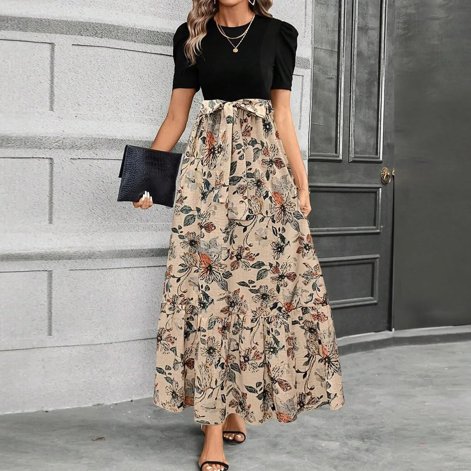 Maxi Dresses for Women 2025,Womens Easter Dresses Wedding Guest Plus Size Formal Spring Summer Dress Patchwork