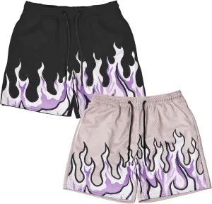 MECH-ENG Mens Graphic Shorts Flame Workout Running Drawstring Shorts Retro Mesh Boxing Basketball Shorts