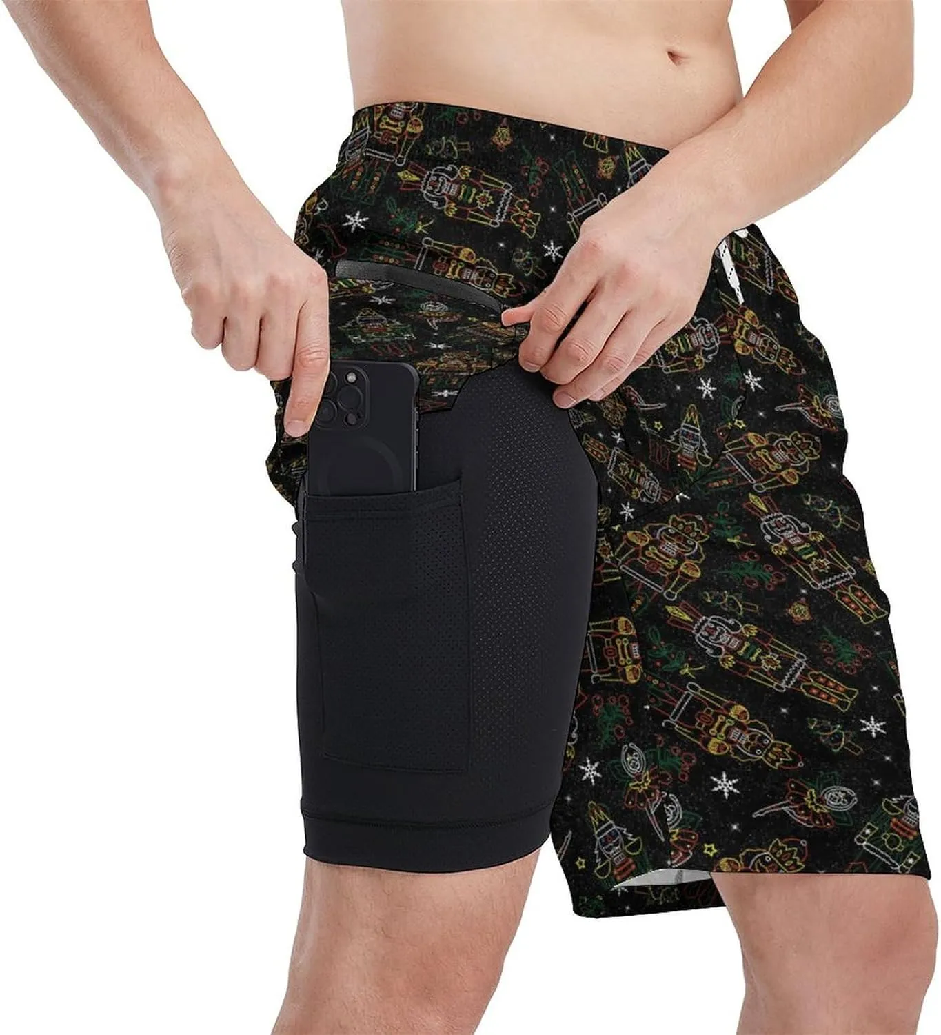 Men's Athletic Shorts with Liner 9" Pineapple Running Gym Shorts Quick Dry Casual Workout Shorts with Zipper Pockets