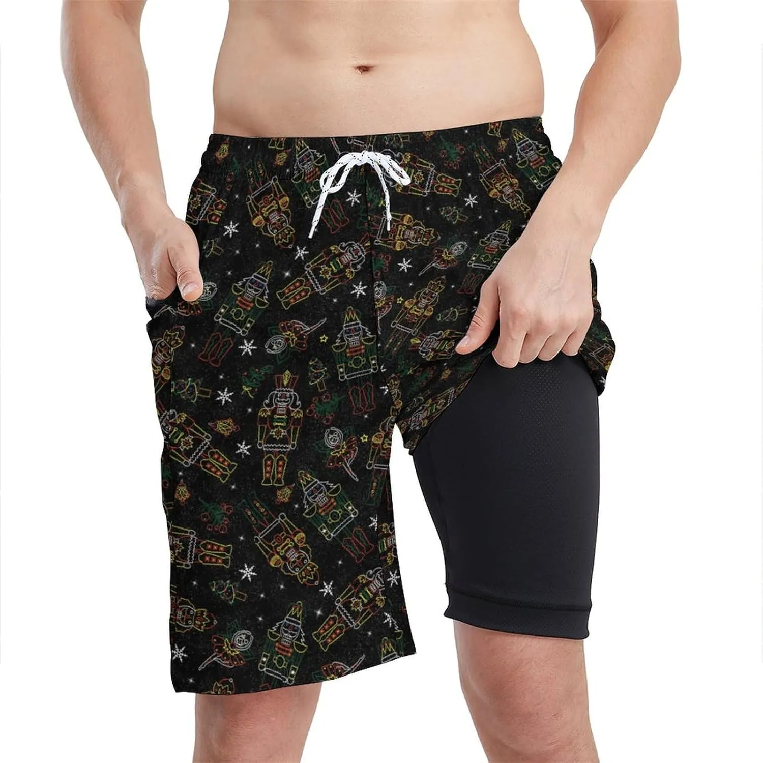 Men's Athletic Shorts with Liner 9" Pineapple Running Gym Shorts Quick Dry Casual Workout Shorts with Zipper Pockets