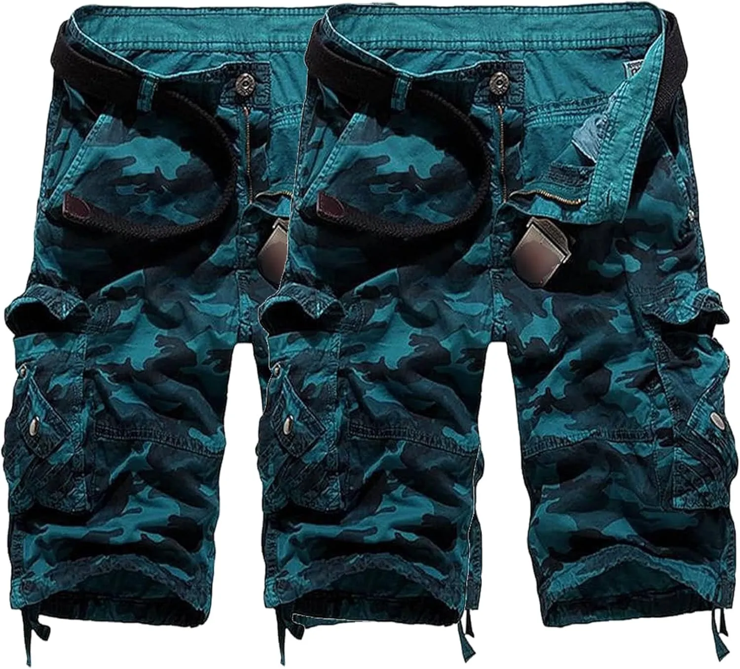 Men's Casual Cotton Camouflage Cargo Shorts Lightweight Multi Pocket Hiking Shorts Knee Length Camo Pant No Belt