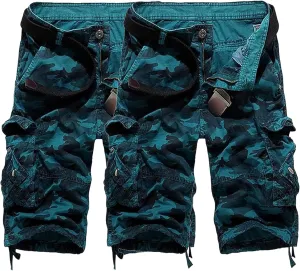 Men's Casual Cotton Camouflage Cargo Shorts Lightweight Multi Pocket Hiking Shorts Knee Length Camo Pant No Belt