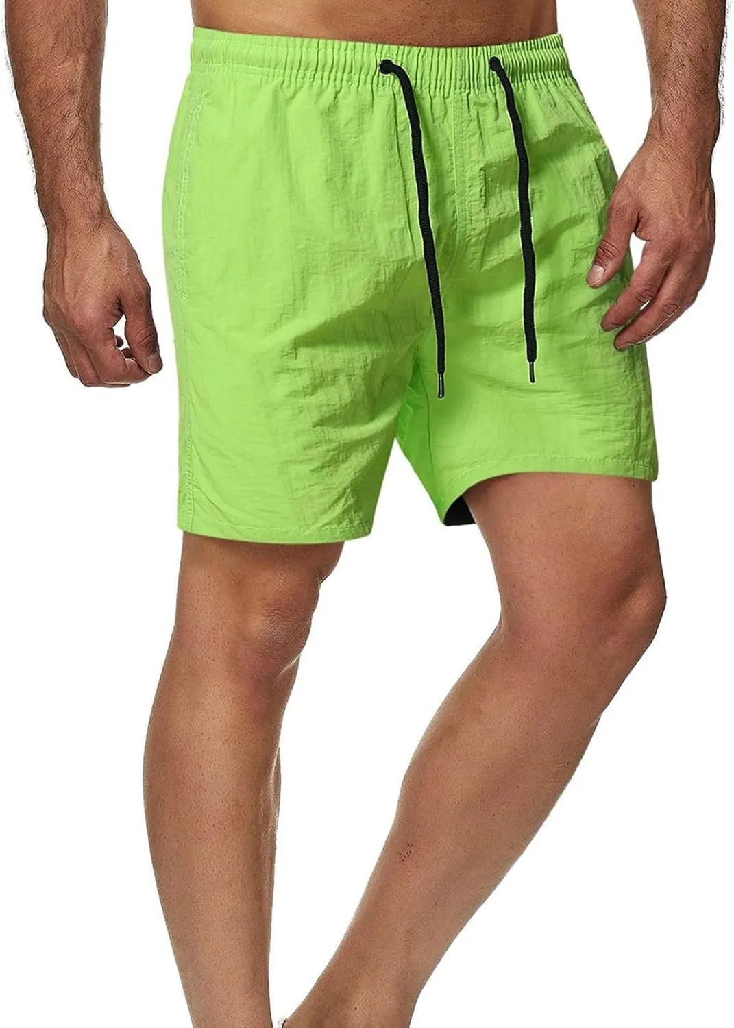 Men's Cotton Shorts Elastic Waist Summer Beach Shorts Casual Drawstring Sports Shorts with Pockets