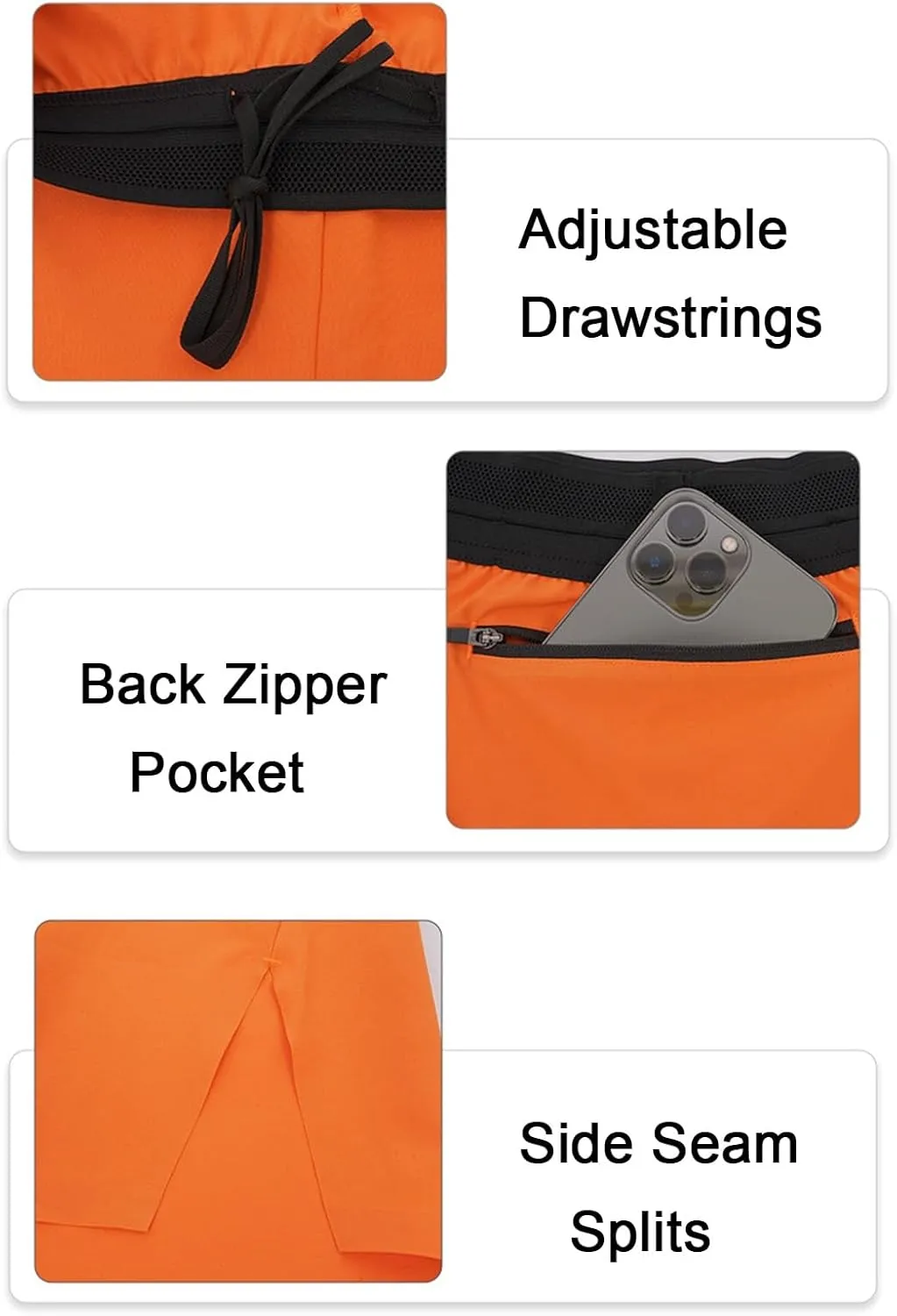 Mens Fitted Gym Shorts Running Stretch Quick Dry ShortsElastic High Waist Running Shorts Back Zipper Pocket
