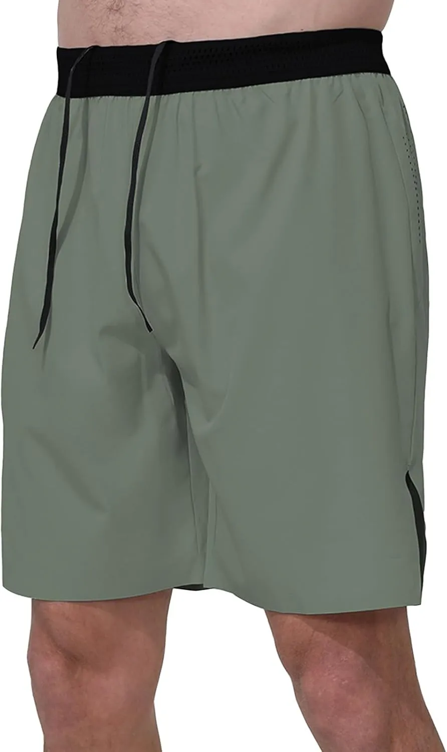 Mens Fitted Gym Shorts Running Stretch Quick Dry ShortsElastic High Waist Running Shorts Back Zipper Pocket