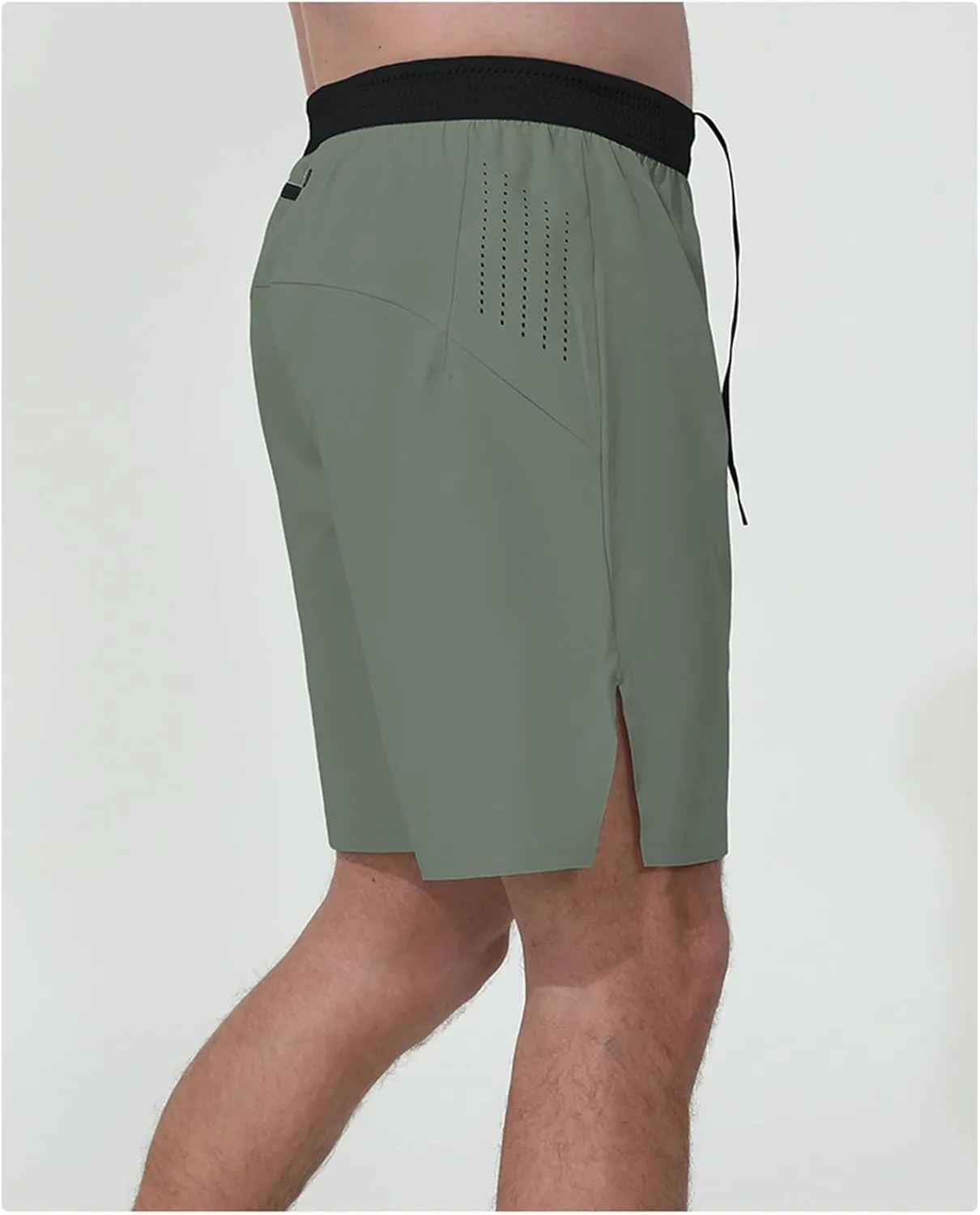 Mens Fitted Gym Shorts Running Stretch Quick Dry ShortsElastic High Waist Running Shorts Back Zipper Pocket