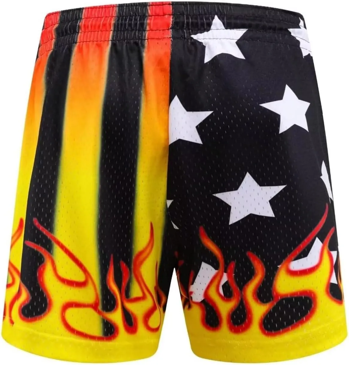 Men's Flame Star Basketball Shorts Breathable Mesh Retro Streetwear Gym Shorts