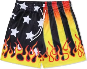 Men's Flame Star Basketball Shorts Breathable Mesh Retro Streetwear Gym Shorts