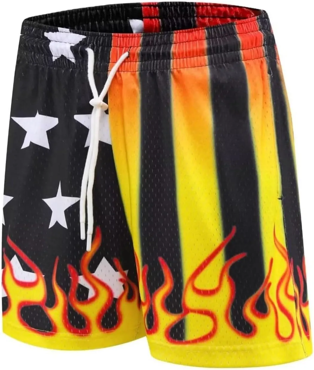 Men's Flame Star Basketball Shorts Breathable Mesh Retro Streetwear Gym Shorts