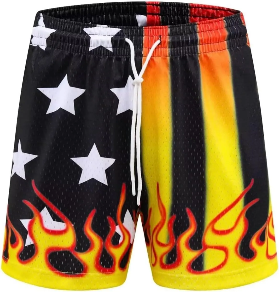 Men's Flame Star Basketball Shorts Breathable Mesh Retro Streetwear Gym Shorts