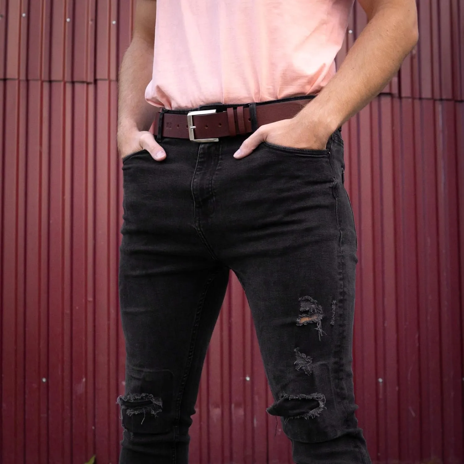 Men's Leather Belt - Handmade Belts for Men with Buckle, Full Grain Leather Belts, Casual & Dress & Reversible