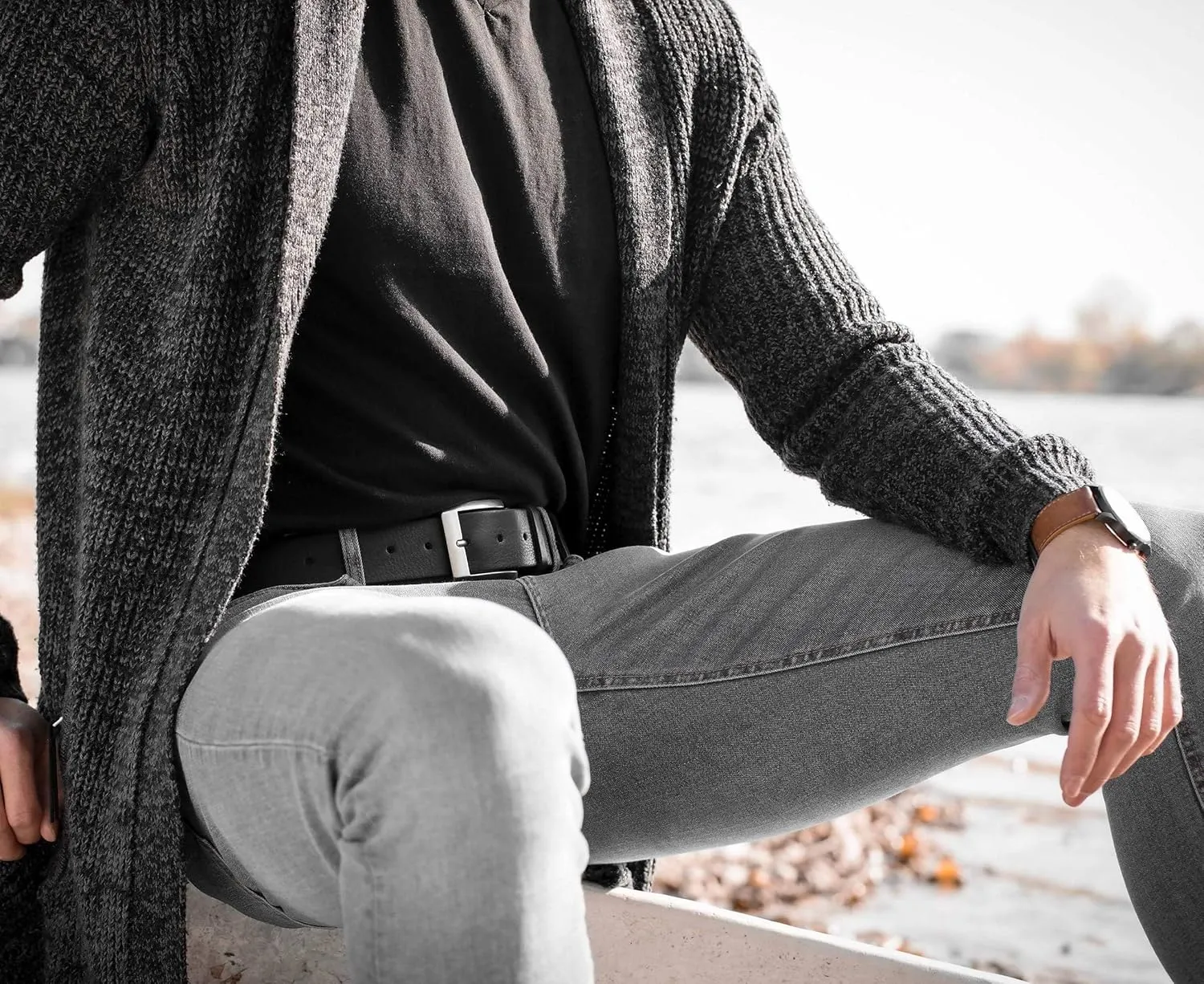 Men's Leather Belt - Handmade Belts for Men with Buckle, Full Grain Leather Belts, Casual & Dress & Reversible