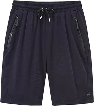 Men's Mesh Quick Dry Athletic Shorts with Zipper Pocket Elastic Waist Drawstring Breathable Gym Running Shorts