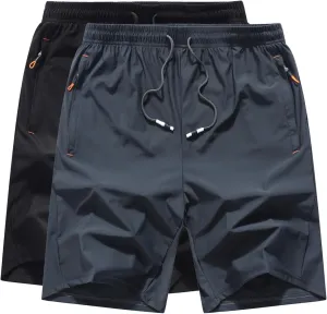 Mens Quick Dry Athletic Hiking Shorts Lightweight Running Workout Gym Active Shorts with Zipper Pockets