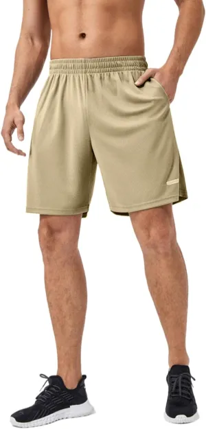 Men's Quick-Dry Athletic Shorts with Pockets, Lightweight Workout Shorts, Breathable Running Shorts with Elastic Waistband