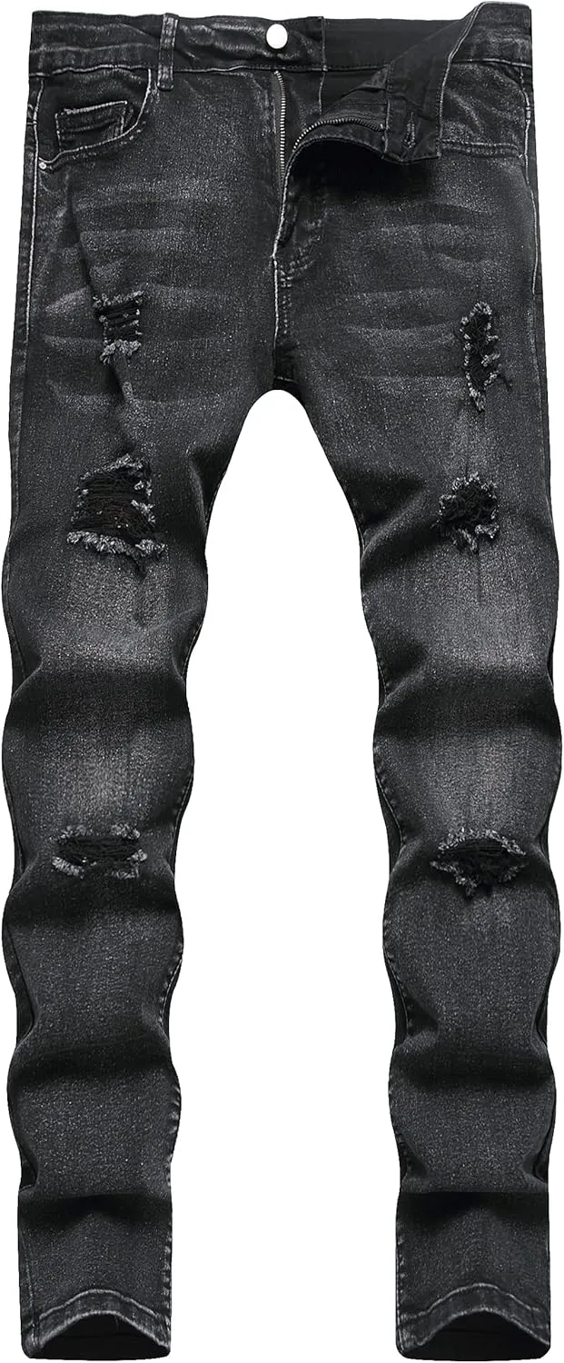 Men's Ripped Skinny Slim Fit Stretch Distressed Destroyed Jeans Denim Pants