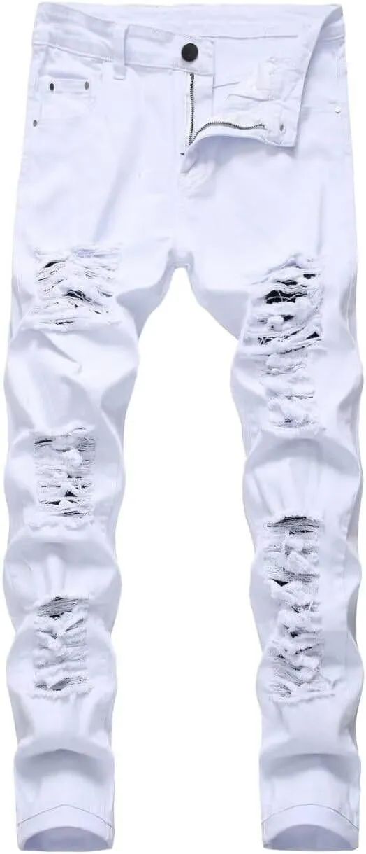 Men's Ripped Skinny Slim Fit Stretch Distressed Destroyed Jeans Denim Pants
