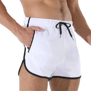 Men's Running Shorts Quick Dry Drawstring Sports Shorts Solid Color Athletic Pants Summer Bodybuilding Workout Pants