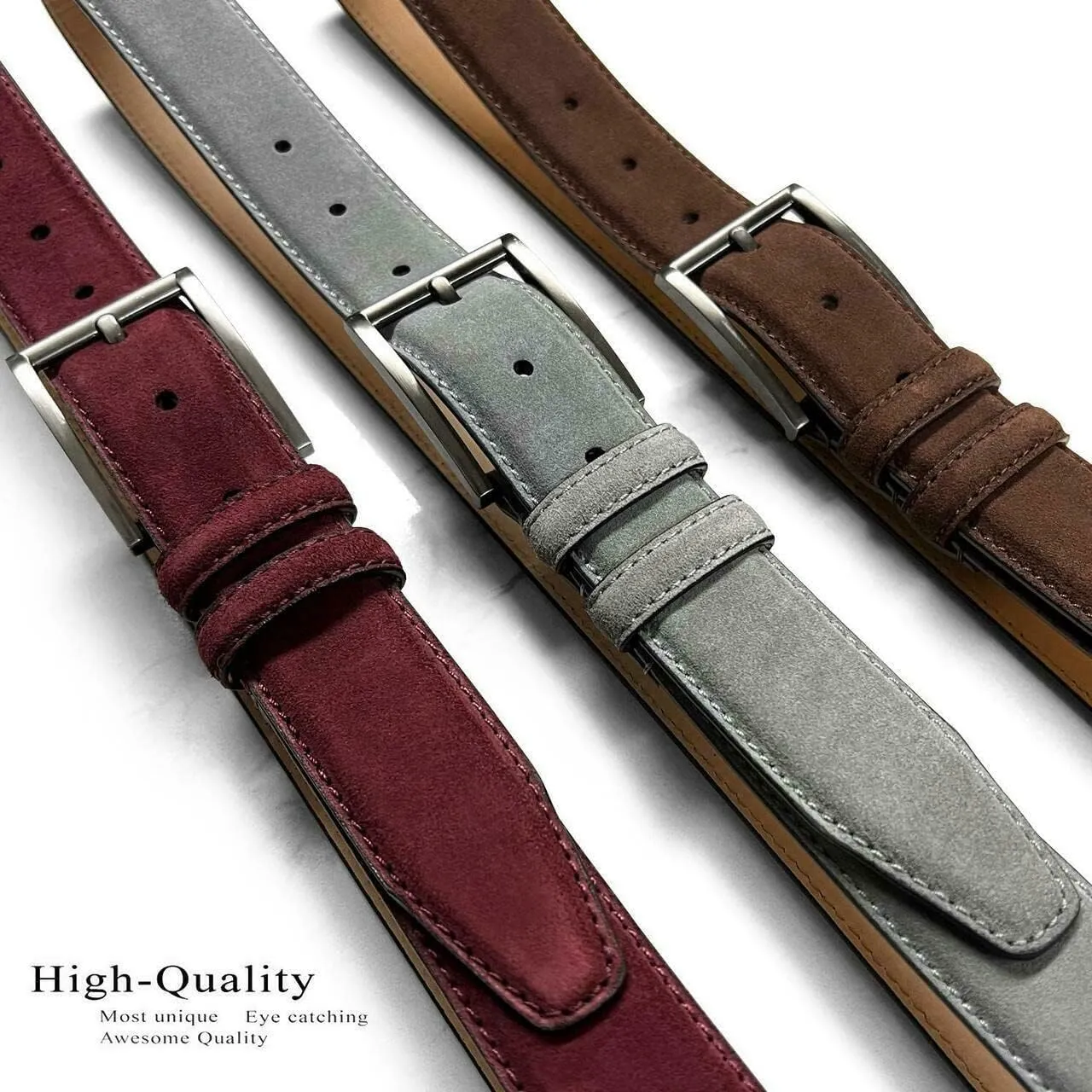 Men's Suede Leather Belt Genuine Leather Casual Dress Belt or Ratchet Belt Multi Color & Width Style