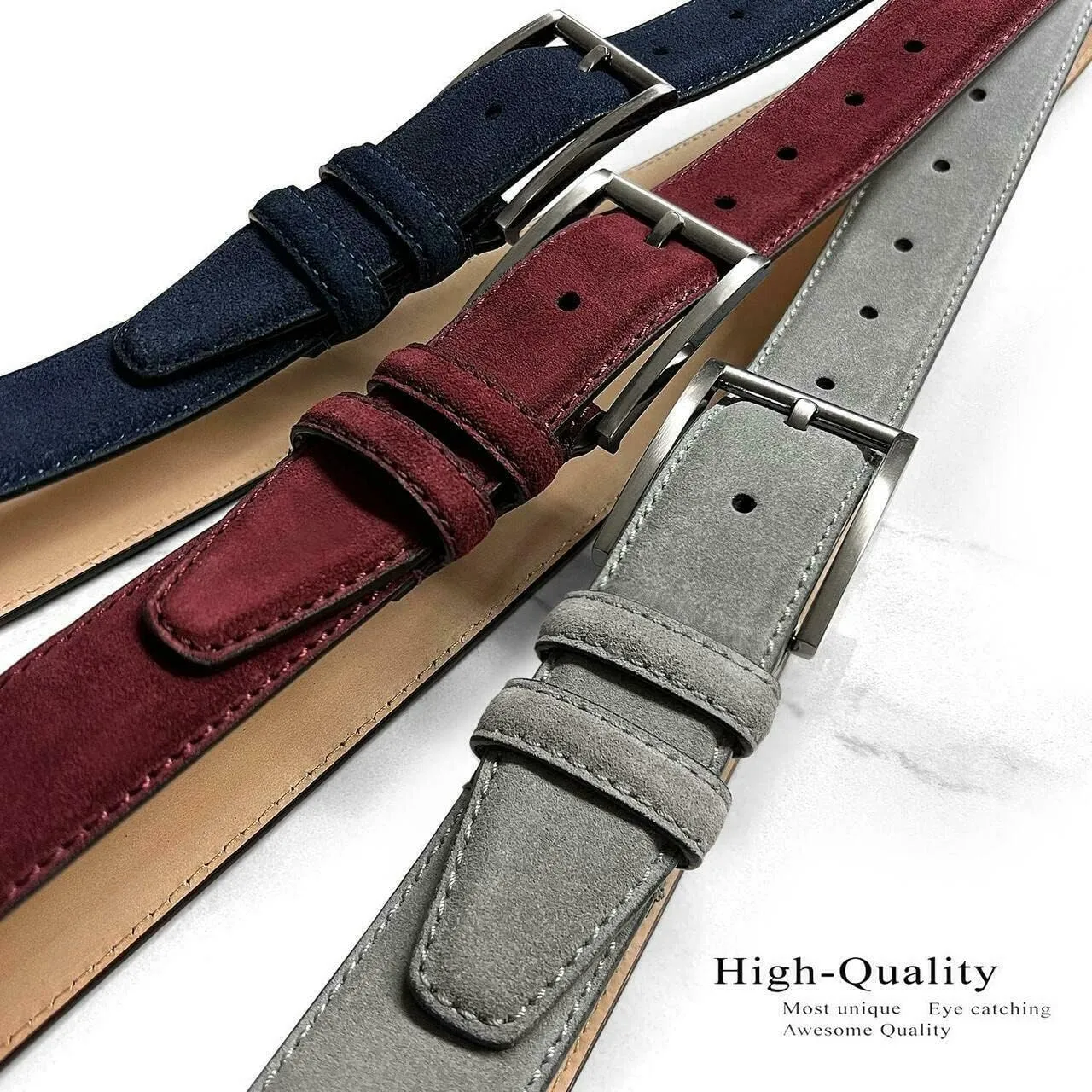 Men's Suede Leather Belt Genuine Leather Casual Dress Belt or Ratchet Belt Multi Color & Width Style