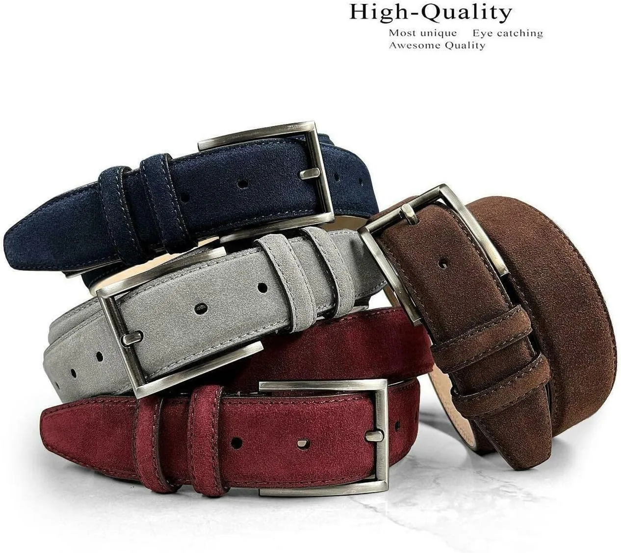 Men's Suede Leather Belt Genuine Leather Casual Dress Belt or Ratchet Belt Multi Color & Width Style