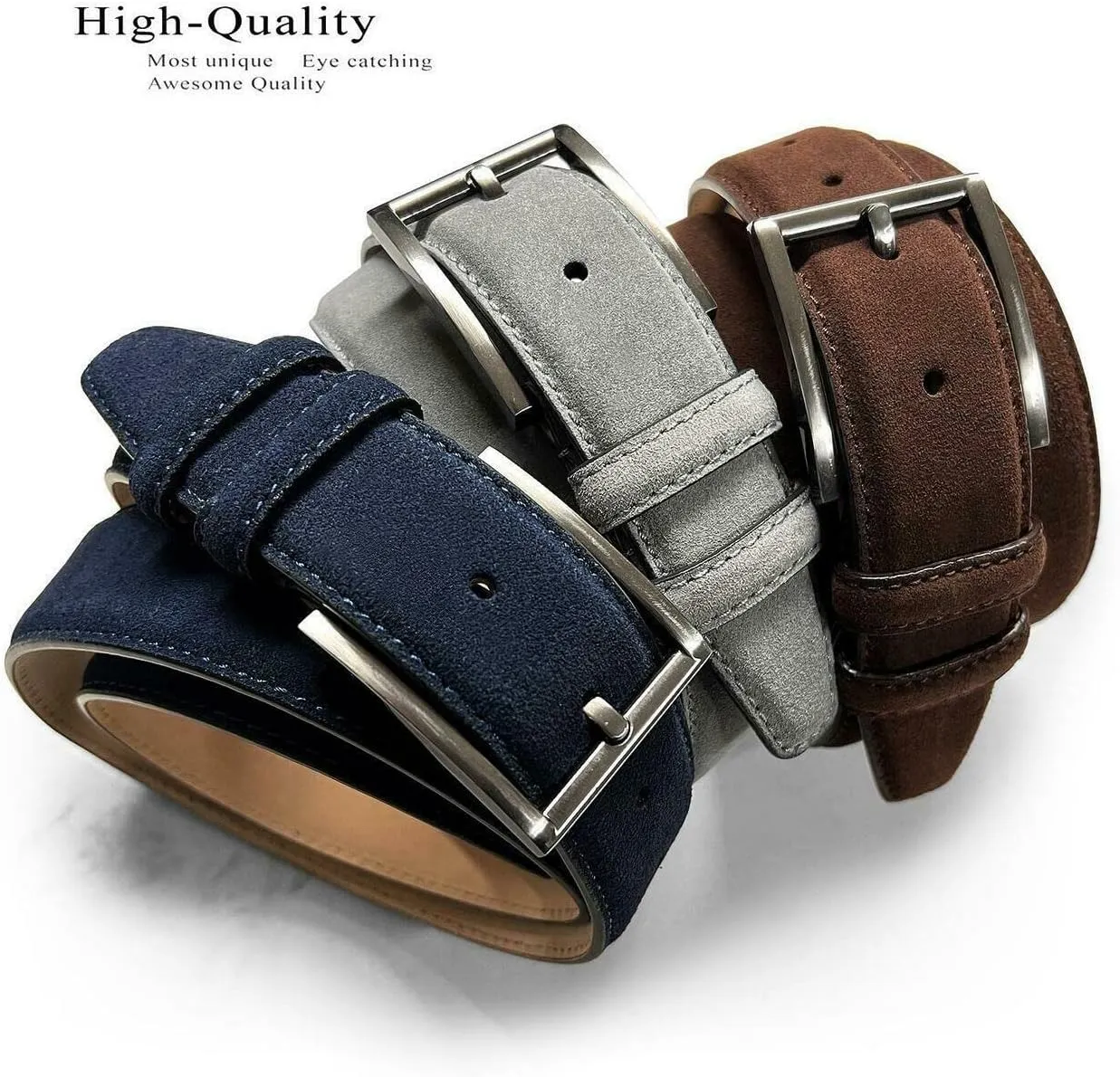 Men's Suede Leather Belt Genuine Leather Casual Dress Belt or Ratchet Belt Multi Color & Width Style