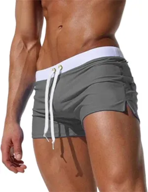 Men's Swim Trunks Color Block Drawstring Shorts Quick Dry Breathable Shorts Summer Beach Trunks with Zipper Pockets