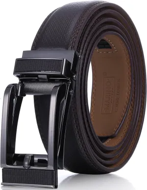 Mio Marino Mens Ratchet Belt with Open Linxx Leather Dress Belt Buckle, Enclosed in an Elegant Gift Box