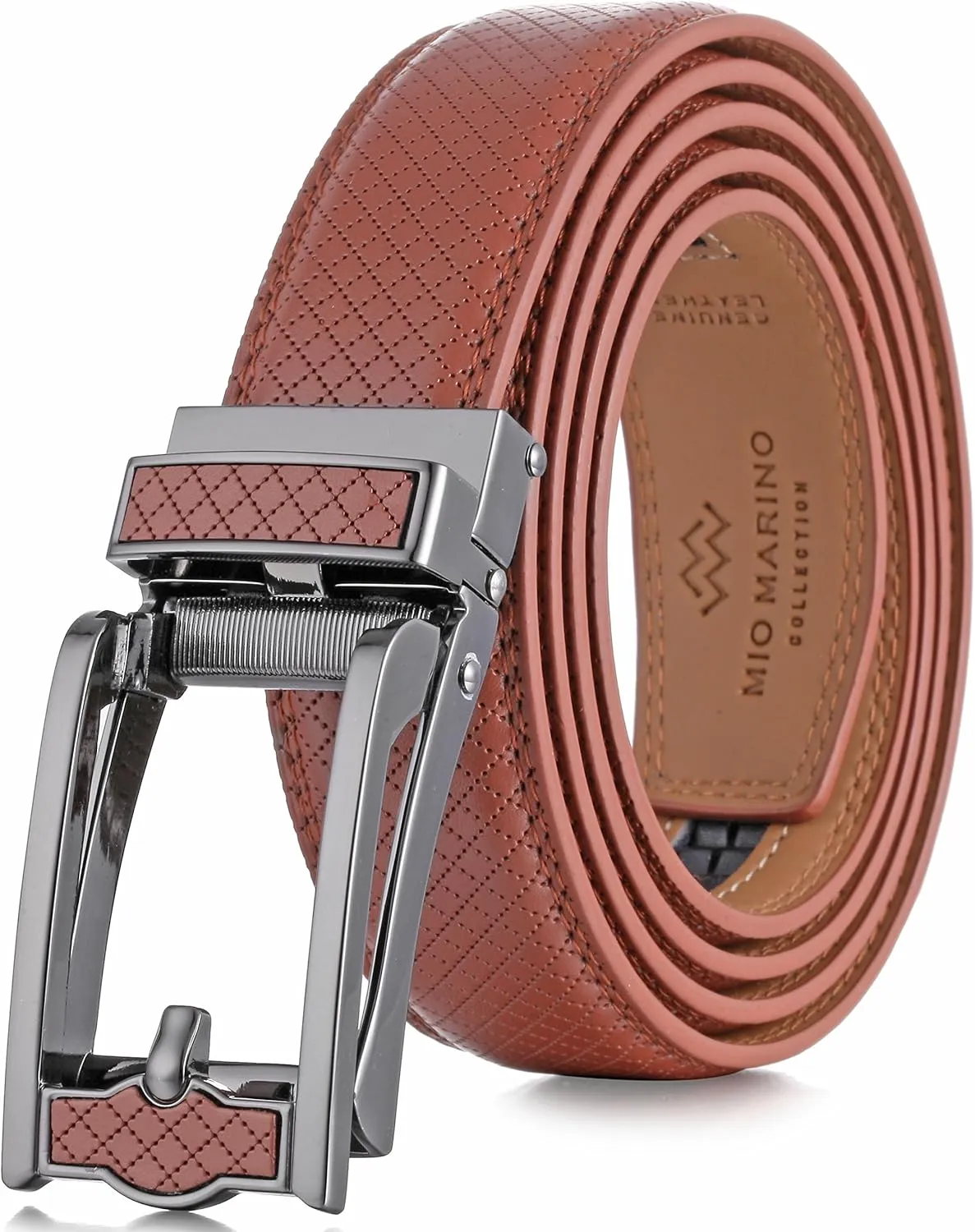 Mio Marino Mens Ratchet Belt with Open Linxx Leather Dress Belt Buckle, Enclosed in an Elegant Gift Box