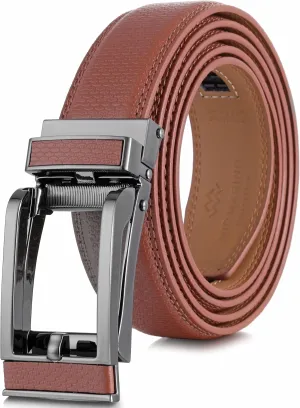 Mio Marino Mens Ratchet Belt with Open Linxx Leather Dress Belt Buckle, Enclosed in an Elegant Gift Box
