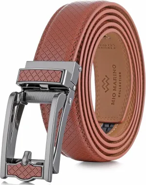 Mio Marino Mens Ratchet Belt with Open Linxx Leather Dress Belt Buckle, Enclosed in an Elegant Gift Box