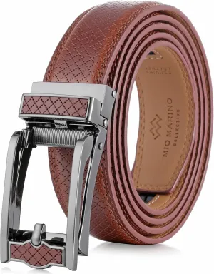 Mio Marino Mens Ratchet Belt with Open Linxx Leather Dress Belt Buckle, Enclosed in an Elegant Gift Box
