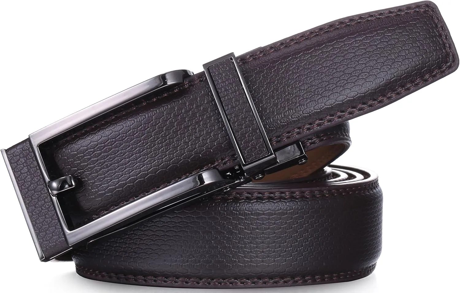 Mio Marino Mens Ratchet Belt with Open Linxx Leather Dress Belt Buckle, Enclosed in an Elegant Gift Box