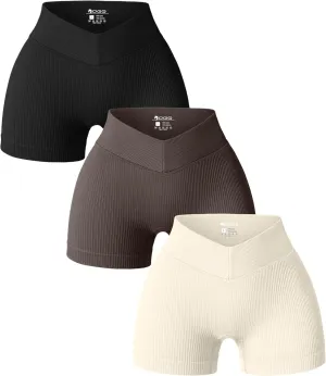 MOLERFO Women 3 Piece Yoga Shorts Ribbed V Shaped High Waist Workout Exercise Shorts Leggings