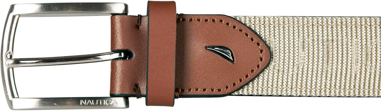 Nautica Men's Casual and Dress Leather Belt with Metal Buckle