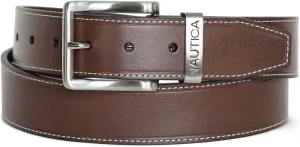 Nautica Men's Casual and Dress Leather Belt with Metal Buckle