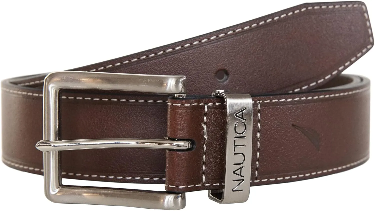 Nautica Men's Casual and Dress Leather Belt with Metal Buckle