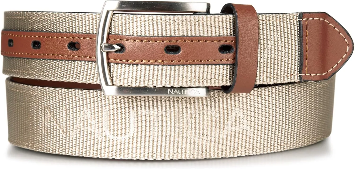 Nautica Men's Casual and Dress Leather Belt with Metal Buckle