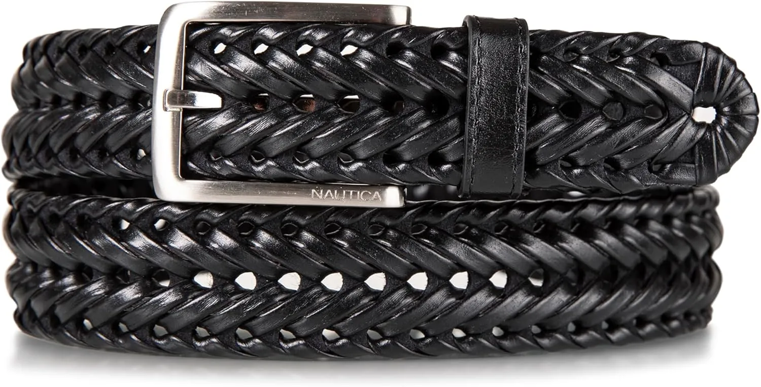 Nautica Men's Casual and Dress Leather Belt with Metal Buckle