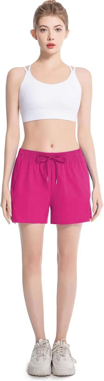 NEXSONIC Womens Athletic Shorts High Waist 4 Inch Running Shorts with Linear Quick Dry Workout Active Gym Hiking Shorts