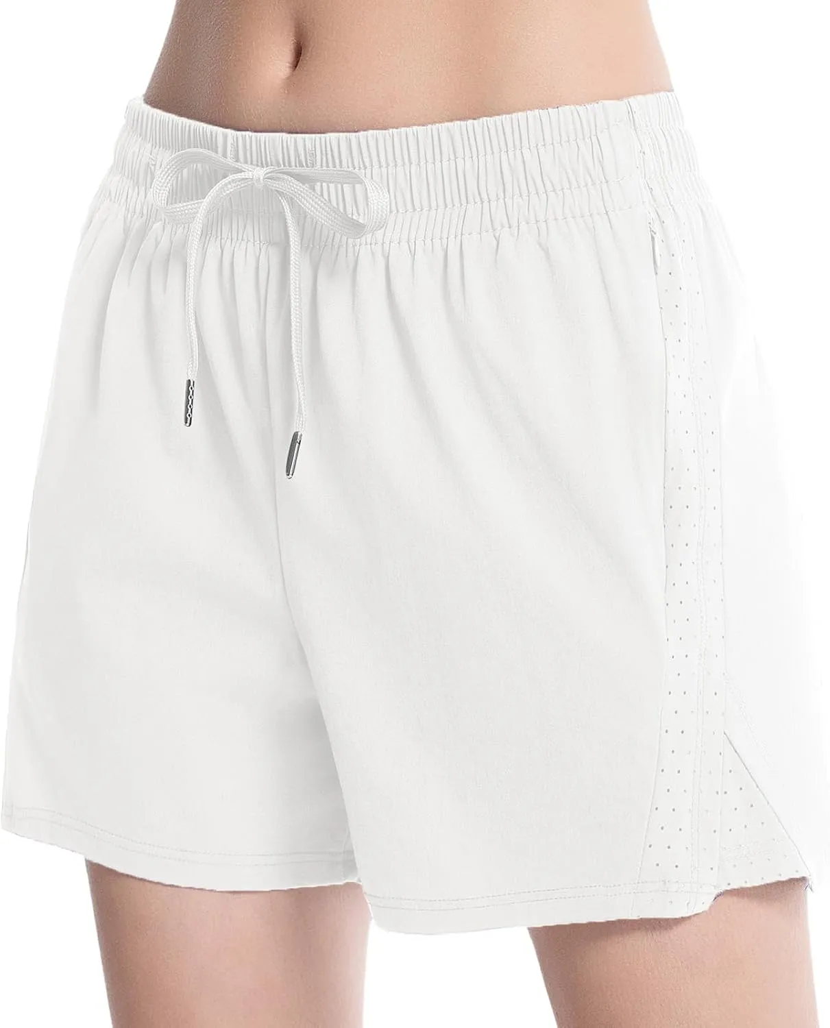 NEXSONIC Womens Athletic Shorts High Waist 4 Inch Running Shorts with Linear Quick Dry Workout Active Gym Hiking Shorts