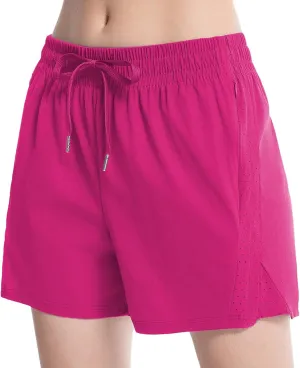 NEXSONIC Womens Athletic Shorts High Waist 4 Inch Running Shorts with Linear Quick Dry Workout Active Gym Hiking Shorts