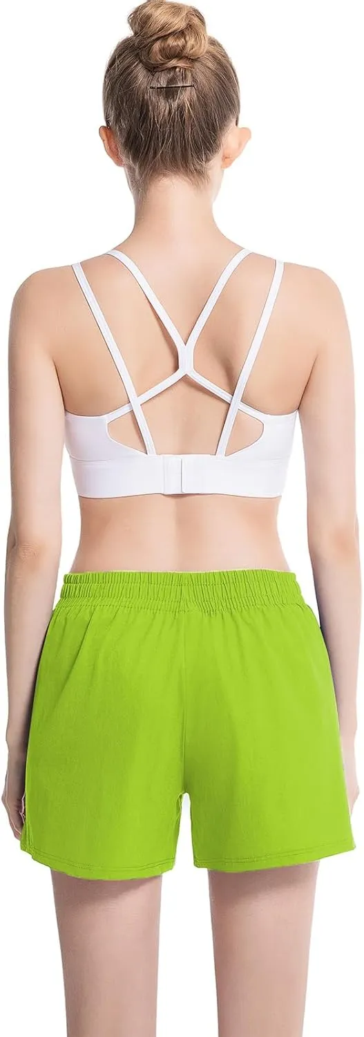 NEXSONIC Womens Athletic Shorts High Waist 4 Inch Running Shorts with Linear Quick Dry Workout Active Gym Hiking Shorts