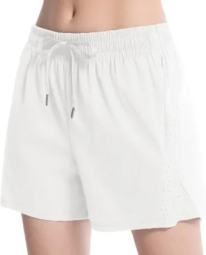 NEXSONIC Womens Athletic Shorts High Waist 4 Inch Running Shorts with Linear Quick Dry Workout Active Gym Hiking Shorts