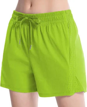 NEXSONIC Womens Athletic Shorts High Waist 4 Inch Running Shorts with Linear Quick Dry Workout Active Gym Hiking Shorts