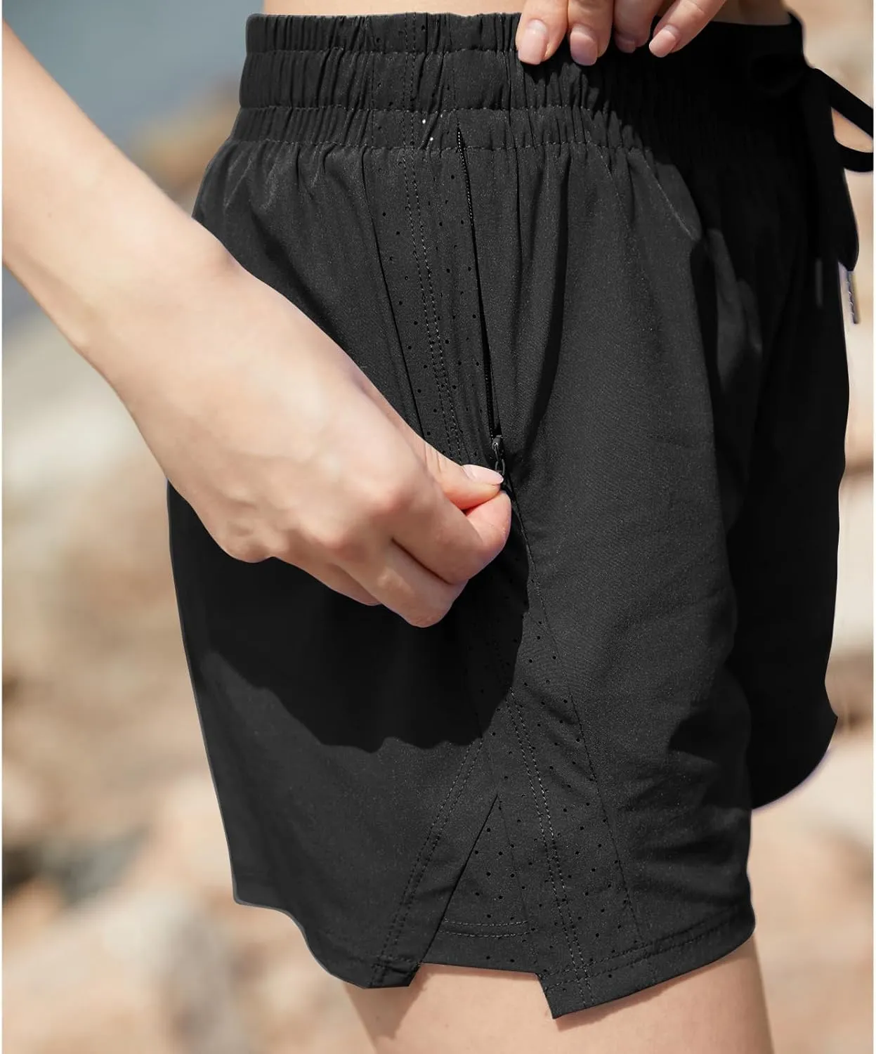 NEXSONIC Womens Athletic Shorts High Waist 4 Inch Running Shorts with Linear Quick Dry Workout Active Gym Hiking Shorts