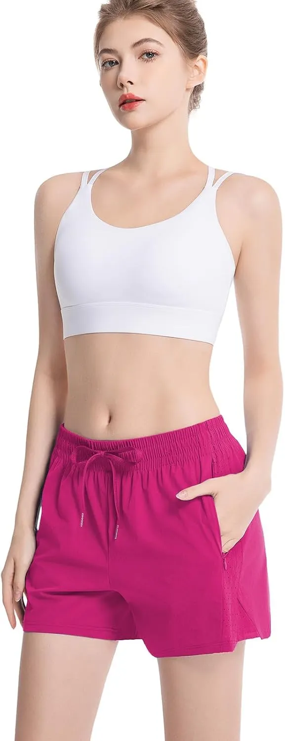 NEXSONIC Womens Athletic Shorts High Waist 4 Inch Running Shorts with Linear Quick Dry Workout Active Gym Hiking Shorts
