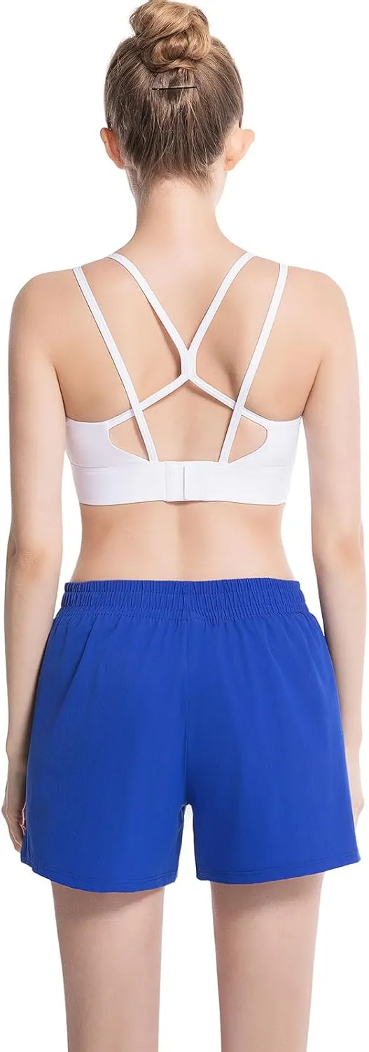 NEXSONIC Womens Athletic Shorts High Waist 4 Inch Running Shorts with Linear Quick Dry Workout Active Gym Hiking Shorts