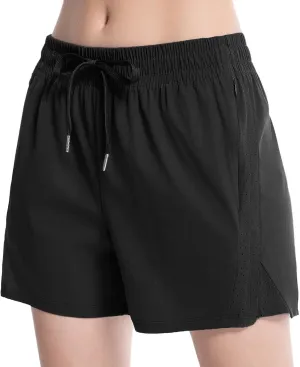 NEXSONIC Womens Athletic Shorts High Waist 4 Inch Running Shorts with Linear Quick Dry Workout Active Gym Hiking Shorts